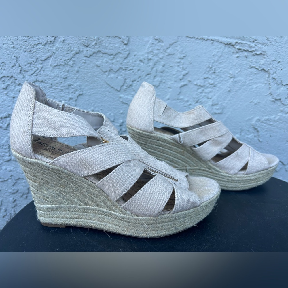 Beige wedge canvas espadrille sandals from Merona size 8